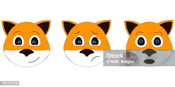 Set Of Funny Orange Baby Fox Faces With Various Emotions And Big Cute Eyes Editable Vector Eps 10 Illustration Stock Illustration - Download Image Now