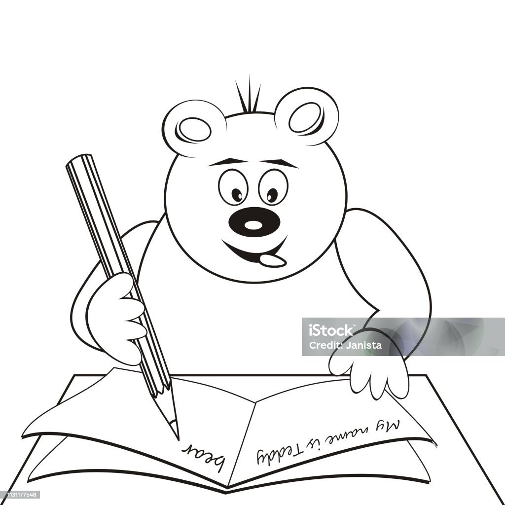 Teddy bear learn, coloring book Teddy bear at school, vector icon. Coloring book for children. Back stock vector