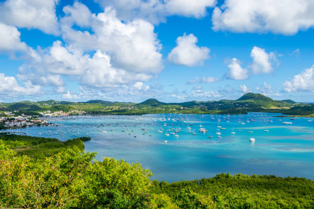 Martinique panorama of Le Marin bay stock photo