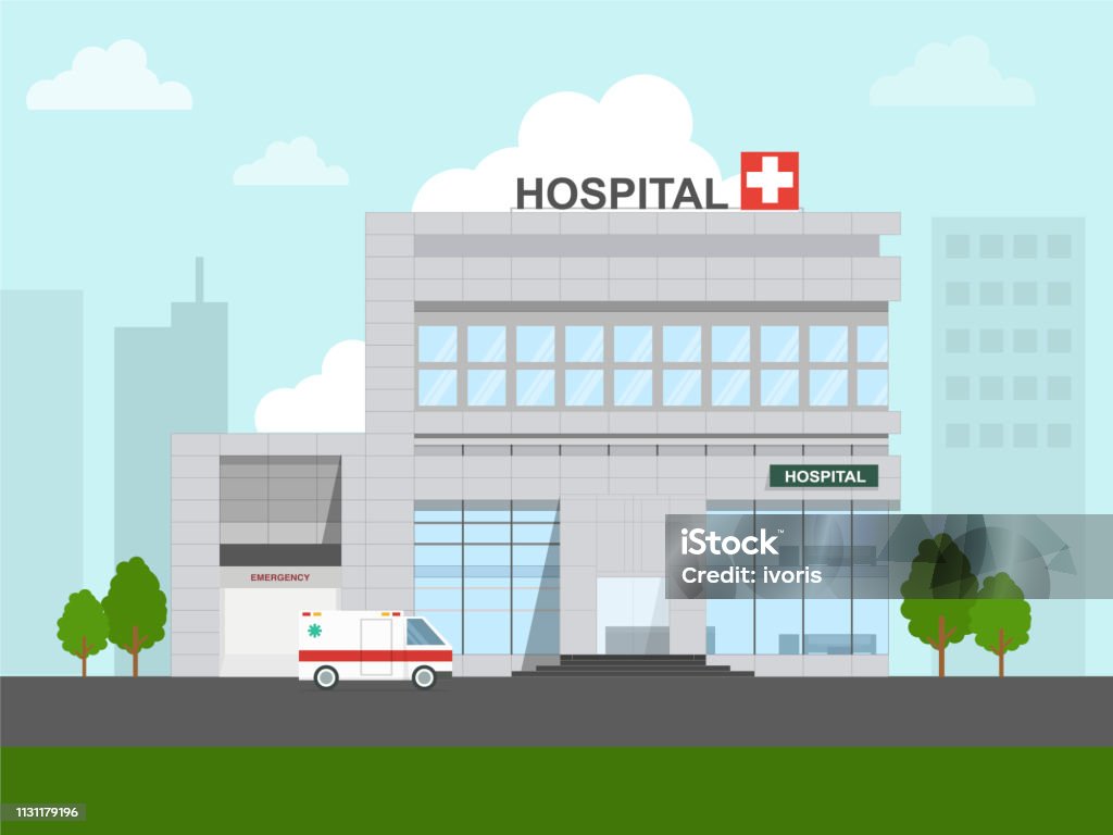 Hospital in the city small hospital in the city. Hospital stock vector