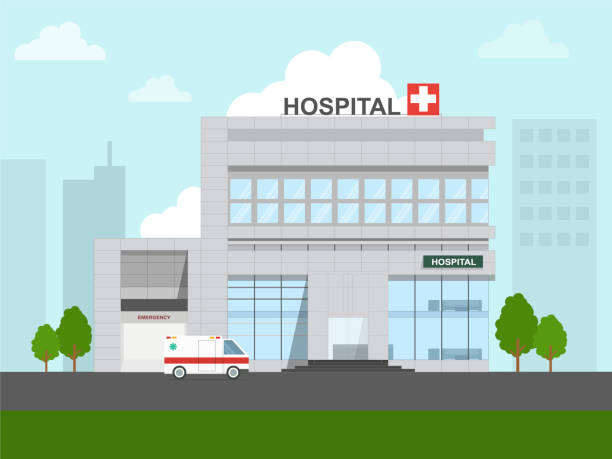Hospital in the city small hospital in the city. hospital illustrations stock illustrations
