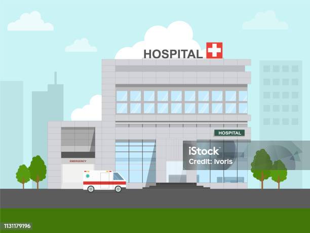 Hospital In The City Stock Illustration - Download Image Now - Hospital, Building Exterior, Vector