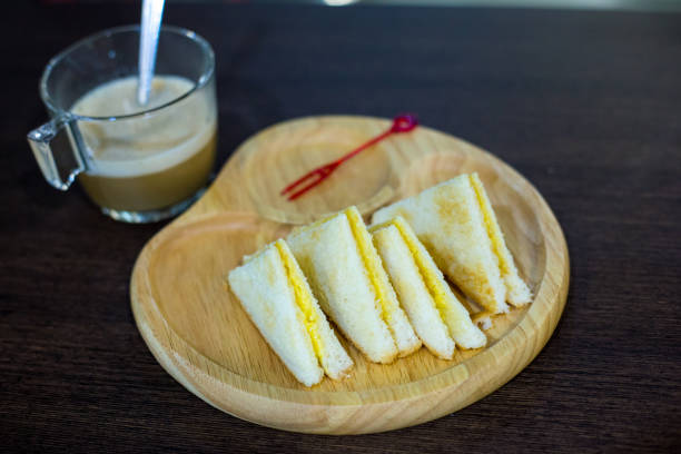 istock Breakfast with snack 4 piece on wood plate 1131180182