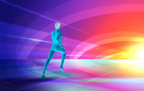 istock Man running in colorful background, hi-tech illustration 1131182147