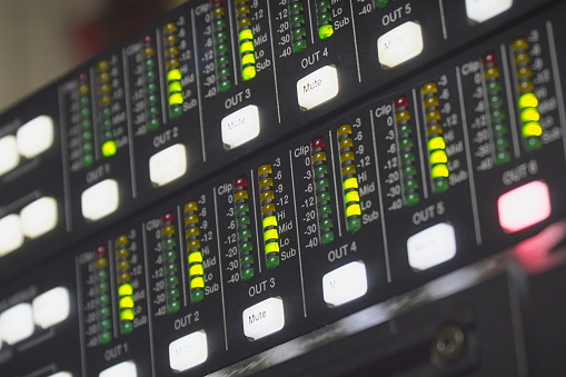 Close-up mixing console used for live performance