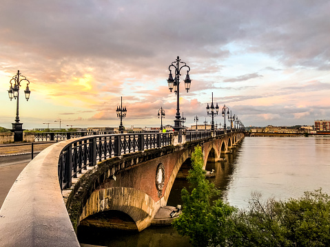 Pont de Pierre, old and famous bridge in Bordeaux. The first bridge over Garonne river