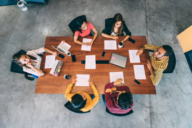 istock Overhead view of Start up meeting in Co-working office 1131182720