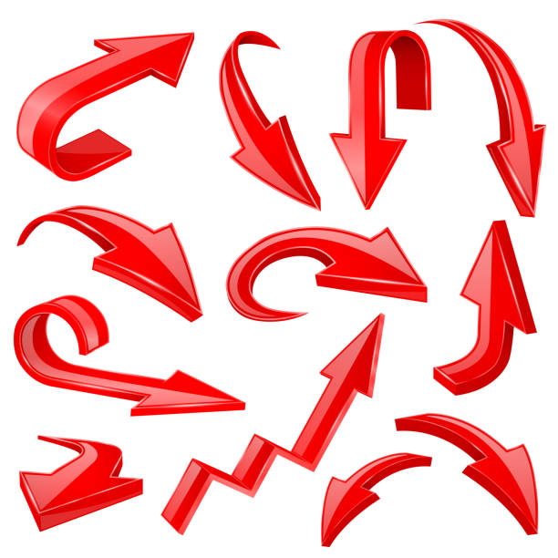 istock Red 3d shiny arrows. Set of bent icons 1131182750