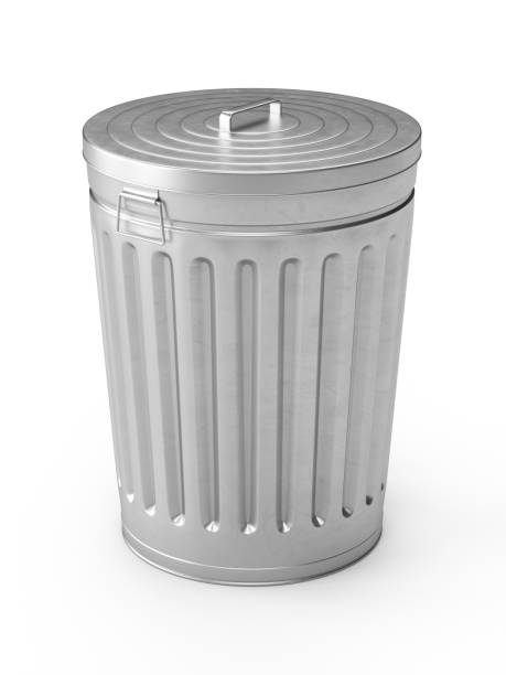 istock 3D Rendering steel trash can isolated on white background 1131182885