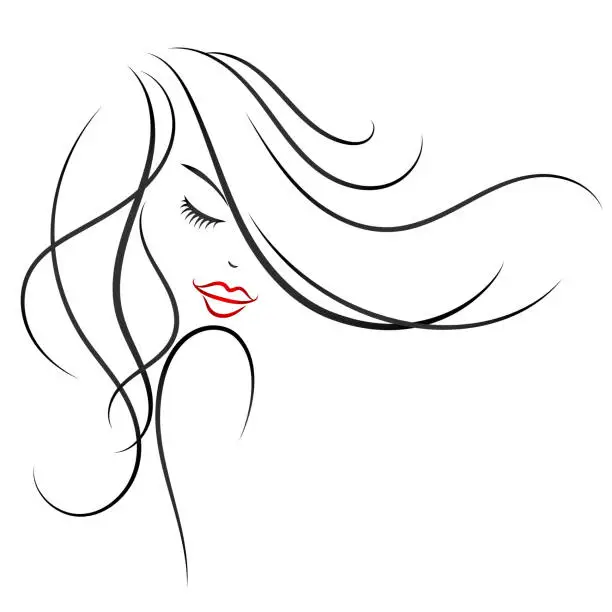 Vector illustration of Beautiful girl with curls of hair silhouette