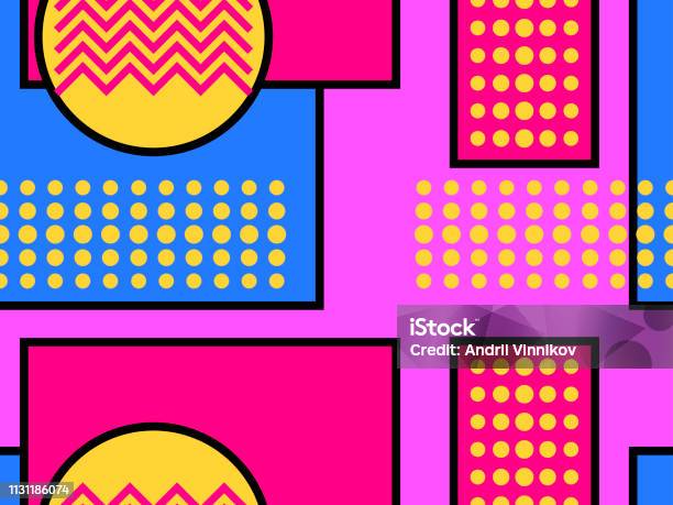 80s Line Pattern Seamless Geometric Pattern In Retro 80s Style Dots And Dotted Lines ...