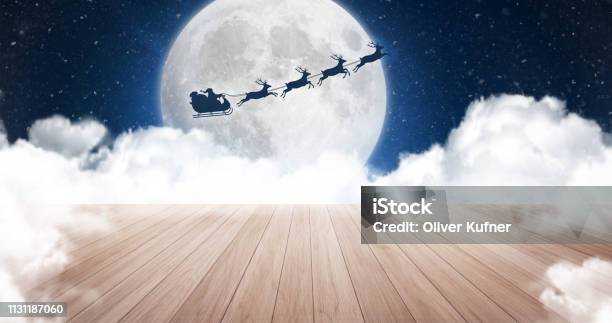 Empty Stage At Night Sky Christmas Version Stock Photo - Download Image Now - Christmas, Stage Set, Abstract