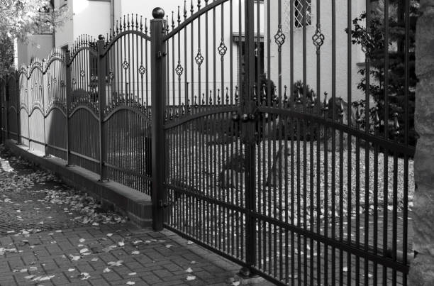 istock Metal fence in black and white 1131187185