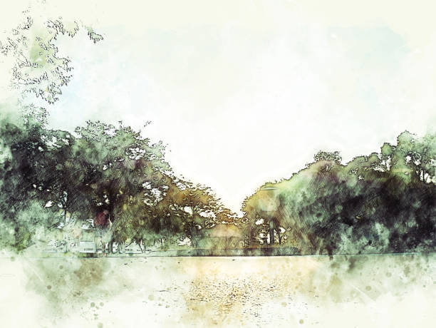 istock Abstract tree on watercolor illustration painting background. 1131187283