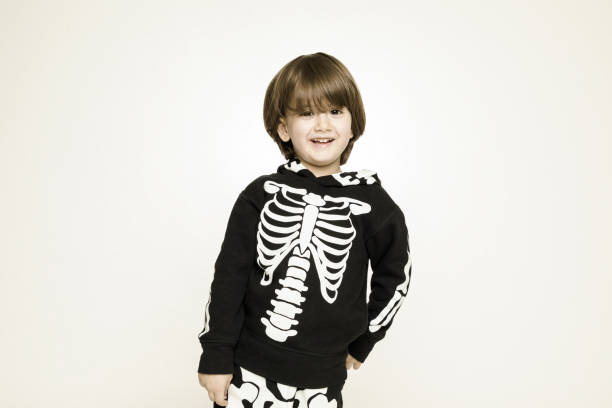 istock Cute baby boy in skeleton costume 1131192594