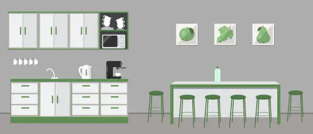 Vector illustration of Office kitchen. Dining room in office