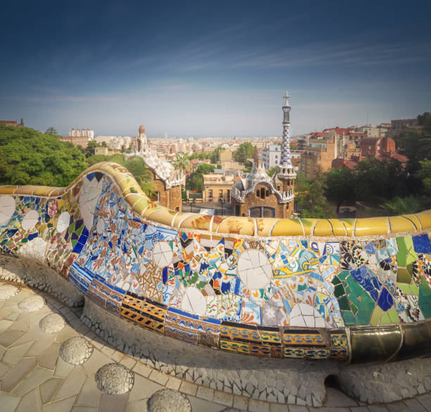 istock Barcelona cityscape in famous park Guell, Spain 1131195393