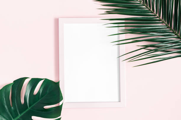 istock Summer composition. Tropical palm leaves, photo frame on pink background. Summer, nature concept. Flat lay, top view, copy space 1131196690