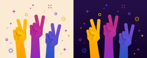 Vector illustration of Peace Sign Hand Raised