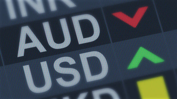 istock Australian currency falling, American dollar rising, exchange rate fluctuations 1131200437