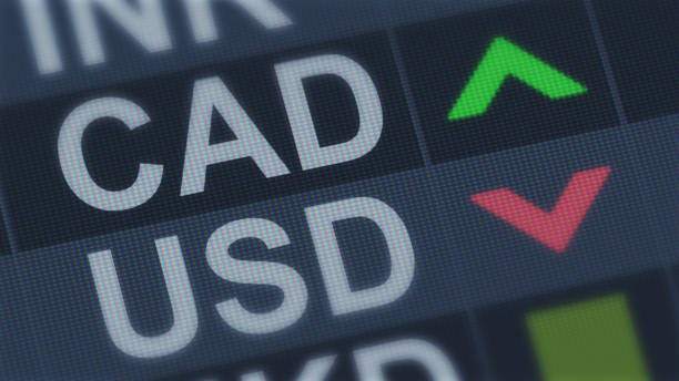 istock Canadian currency rising, American dollar falling, exchange rate fluctuations 1131200445