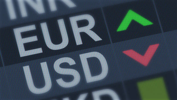 istock Euro rising, American dollar falling, exchange rate fluctuations, finance 1131200476