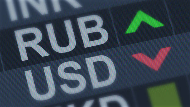 istock Russian ruble rising, American dollar falling, exchange rate fluctuation, screen 1131200531