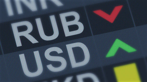 istock Russian ruble falling, American dollar rising, exchange rate fluctuation, screen 1131200532