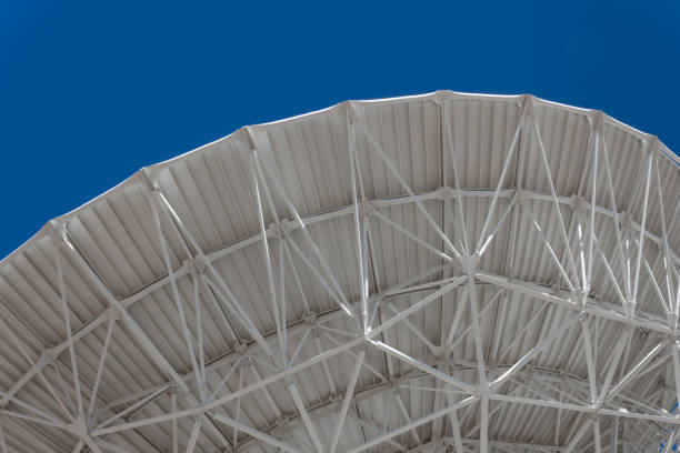 istock Very Large Array sweeping arch showing understructure of a large dish telescope against a blue sky, engineering and technology 1131201818