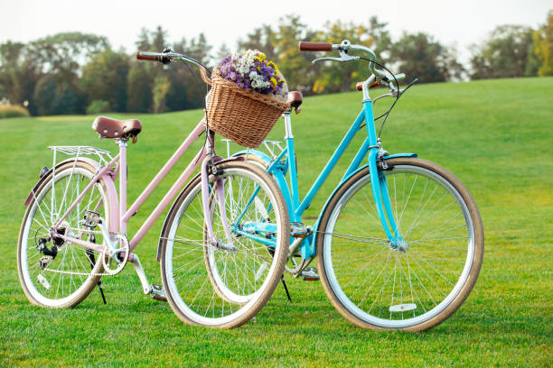istock Couple riding bicycle together active lifestyle concept 1131201987
