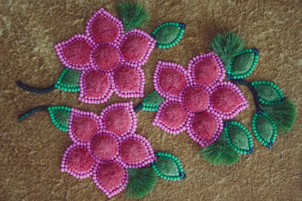 Photo of Floral beading and moose hair tufting on leather