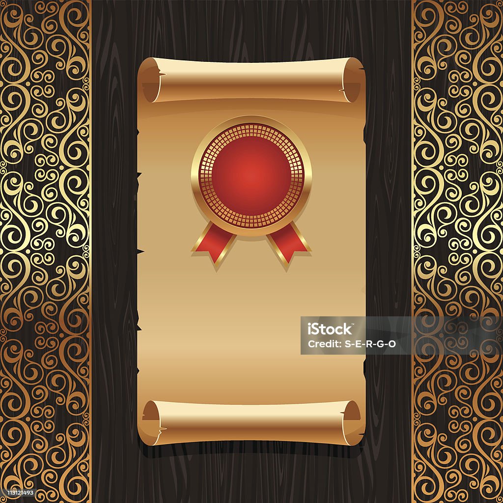 Scorrimento vettoriale vintage carta con sigillo d'oro - arte vettoriale royalty-free di Brillante