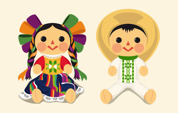 Mexican Toys - Dolls Mexican Traditional Wood Toys – Vector Illustration doll stock illustrations