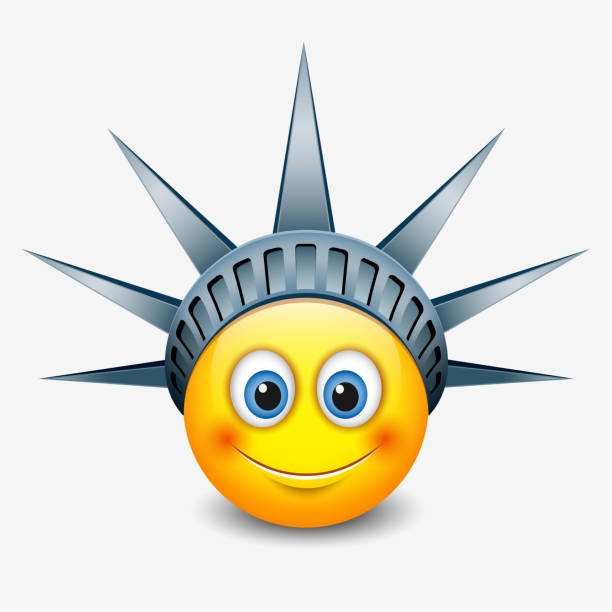 Cute emoticon wearing Statue of Liberty crown - New York - emoji - smiley - vector illustration Cute emoticon wearing Statue of Liberty crown - New York - emoji - smiley cartoon of the crown art free stock illustrations