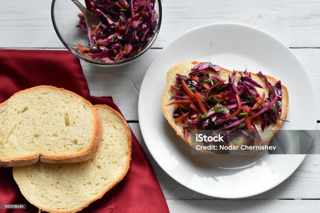 Sandwich Red cabbage on a slice of bread American Culture Stock Photo