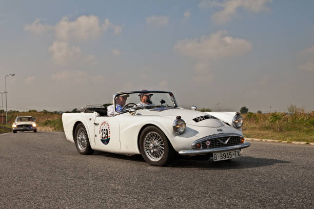 vintage sports car Daimler 250 SP (1963) in classic car race Gran Premio Nuvolari vintage British sports car Daimler 250 SP (1963) in classic car race Gran Premio Nuvolari on September 16, 2018 in Ca di lugo, RA, Italy premio stock pictures, royalty-free photos & images