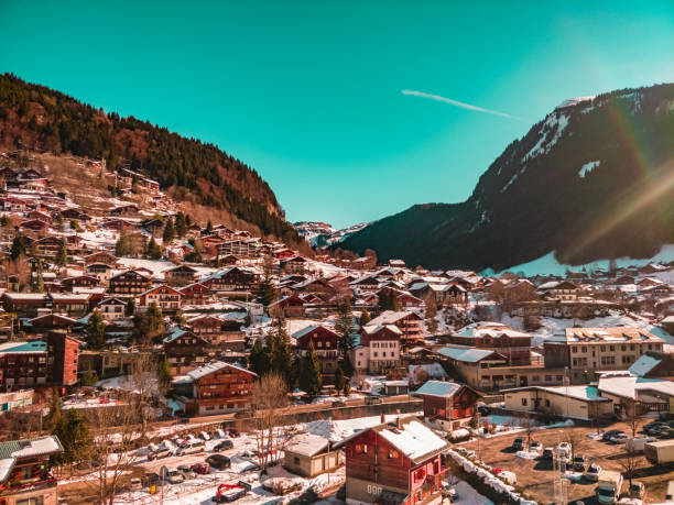 Morzine aerial view snow city