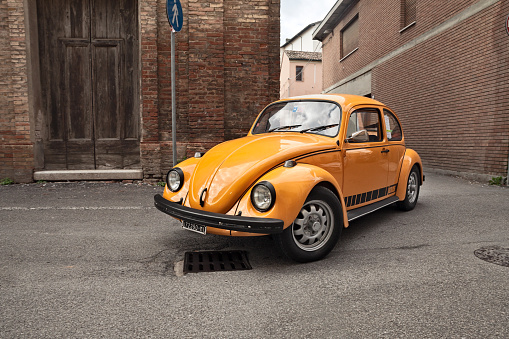 classic German car Volkswagen Type 1 (Beetle) traveling during the 24th Meeting auto vintage in November 11, 2018 in Bagnacavallo, RA, Italy