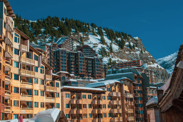 Avoriaz archtecture and mountain snow view