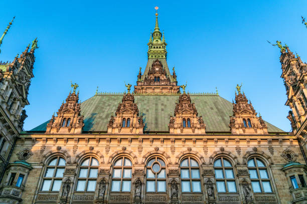 The Rathaus Hamburg or Town Hall was build in the 19th century to a Gothic revival style.