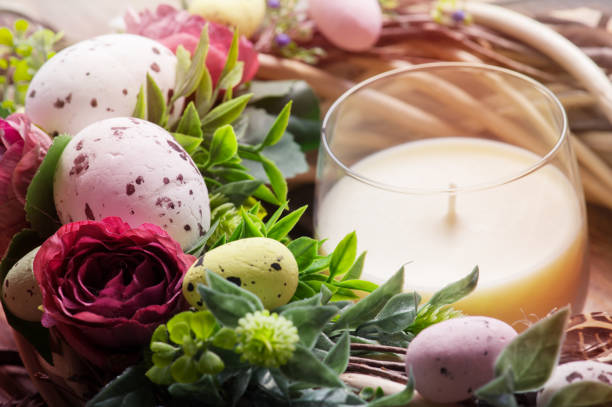 istock Easter DIY wreath with eggs and flowers 1131222266
