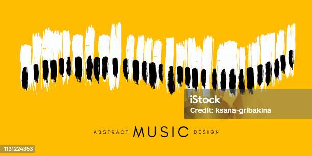 Vetores de Poster Do Concerto Do Piano Ilustração Conceptual Da Música Fundo Amarelo Do Estilo Abstrato Com O Teclado De Piano Desenhado Mão e mais imagens de Música