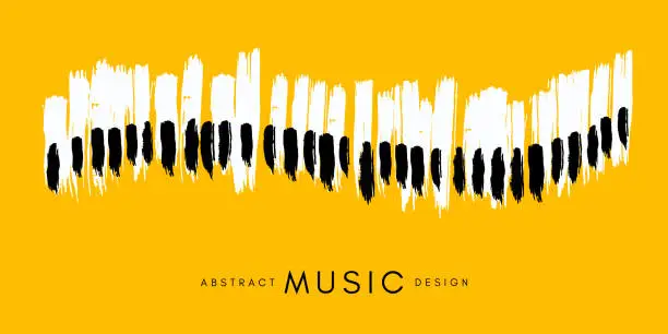 Vector illustration of Piano concert poster. Music conceptual illustration. Abstract style yellow background with hand drawn piano keyboard.