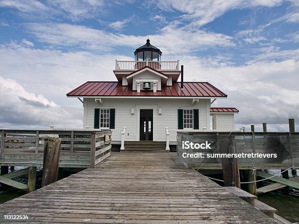 Roanoke Marshes Lighthouse Stock Photo - Download Image Now - Building Exterior, Cloudscape, Color Image
