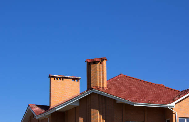Tiled Metal Roof Or Composite Covering On House With Sky