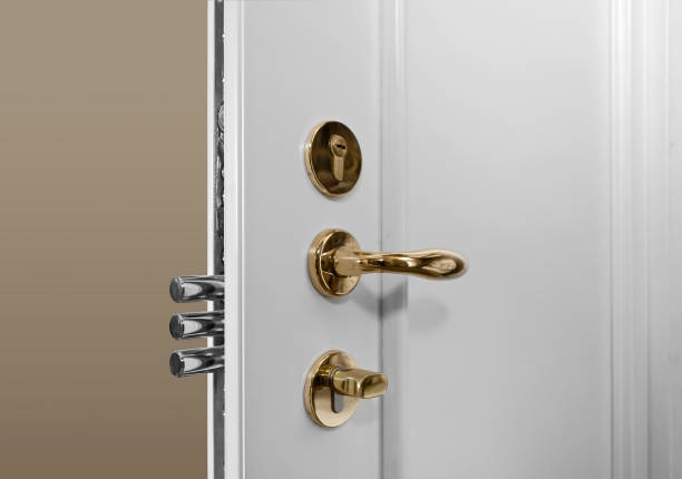 istock White Metallic Door With Golden Handle 1131226082