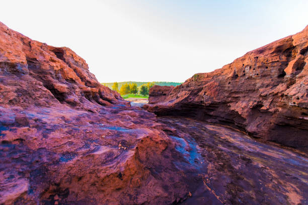colored mountains and cliffs of Rio Tinto, Andalusia at sunrise