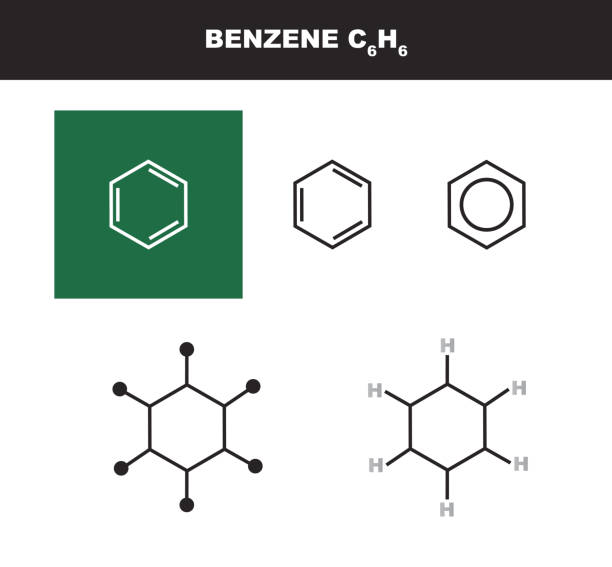 ilustrações de stock, clip art, desenhos animados e ícones de vector molecule of benzene in several variants - organic chemistry concept - hydrogen molecule white molecular structure