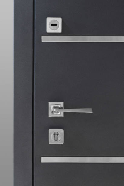 istock Dark Blue Metal Door With Lock And Steel Handle 1131230180
