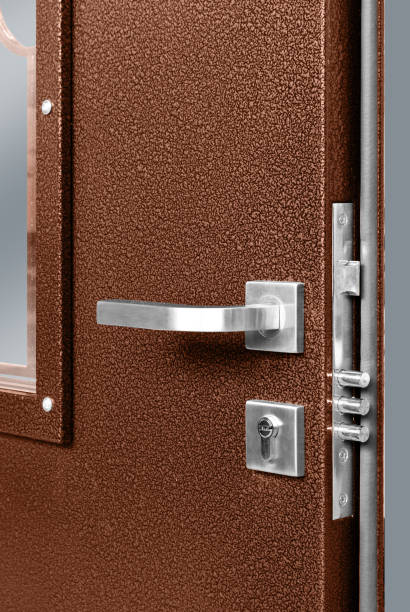 istock Brown Metal Door With Handle And Lock 1131230198